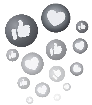 A cloud of hearts and likes icons, representing positive social media engagement