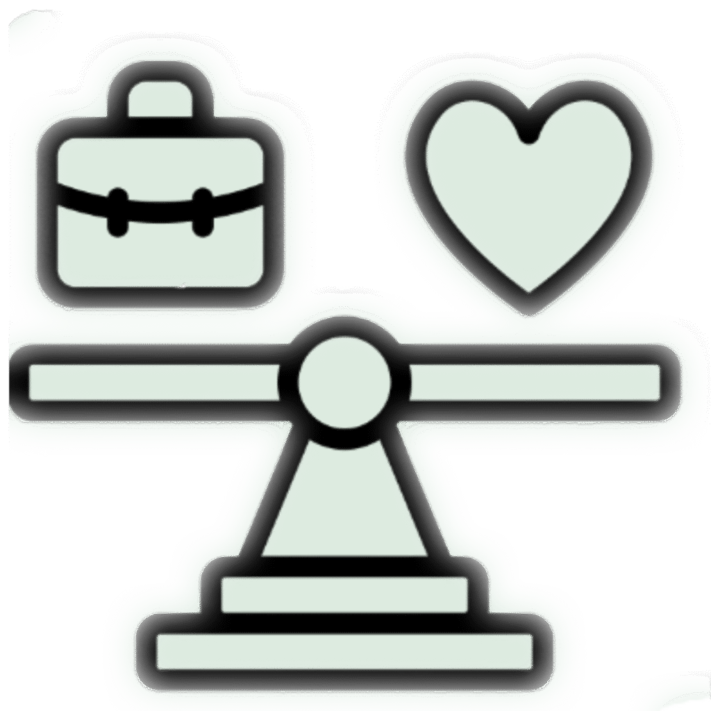 A scale icon, representing a work-life balance between business tasks and personal well-being