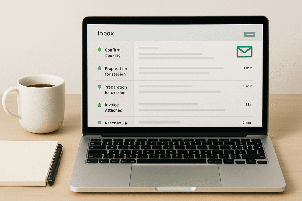 A laptop screen displaying an organized email inbox, symbolizing professional help with managing communications and appointment